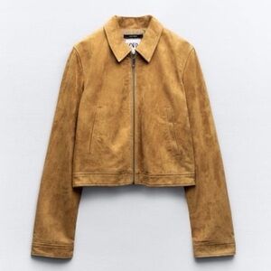 Zara genuine suede leather jacket tan camel medium